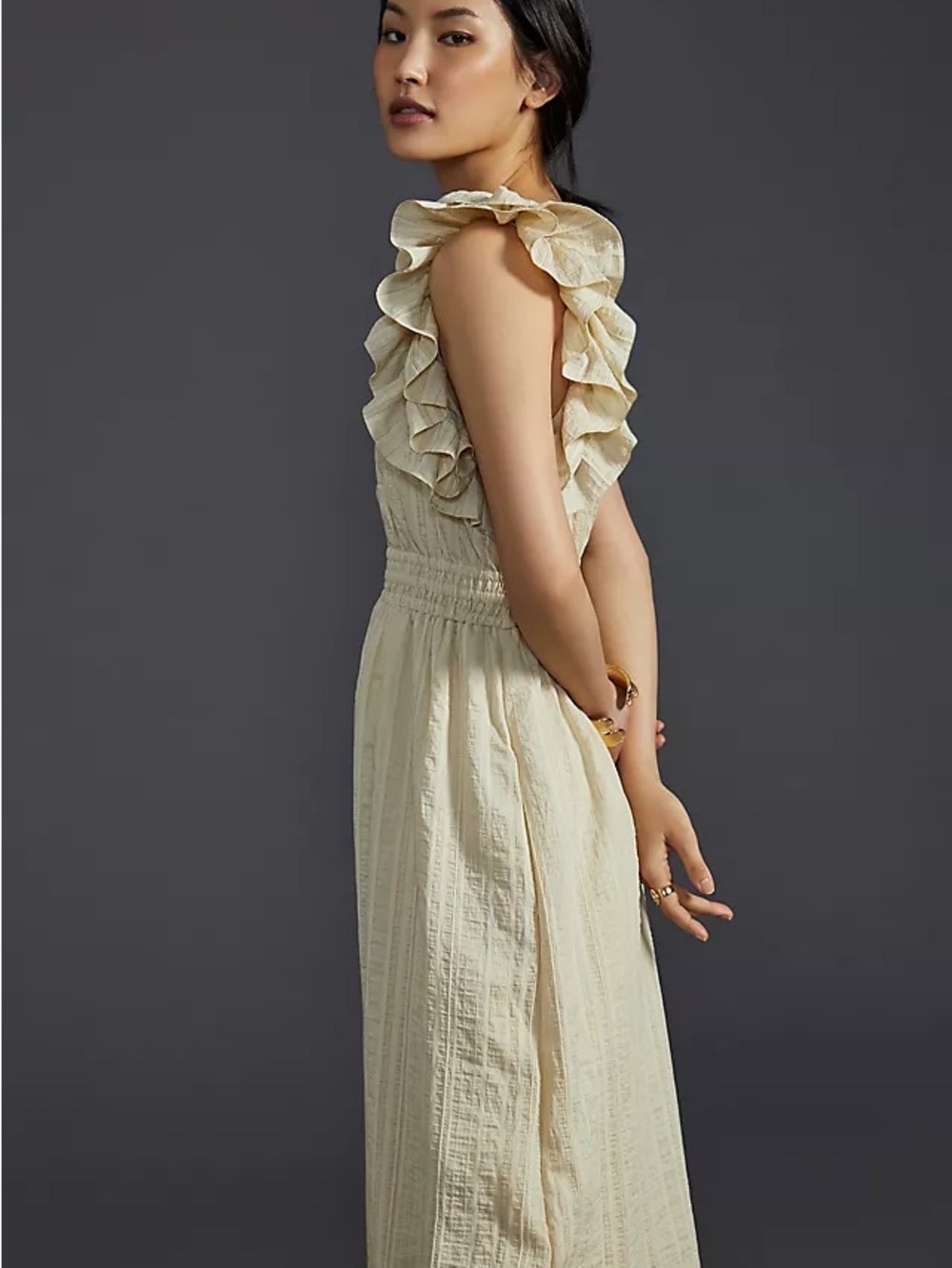 Mare Mare x Anthro Ruffled Shoulder Maxi Dress in Light Beige - Picture 8 of 8